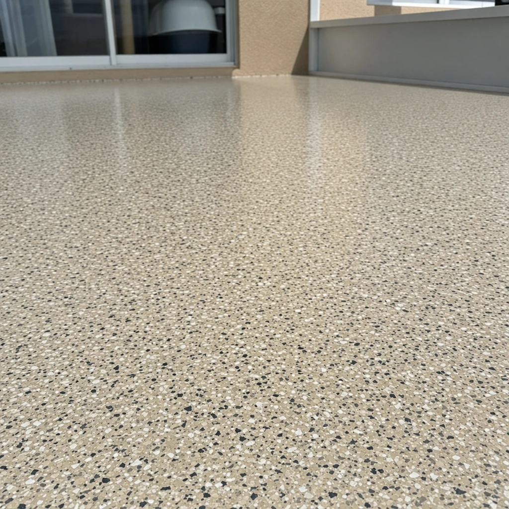Patio with decorative flake coating